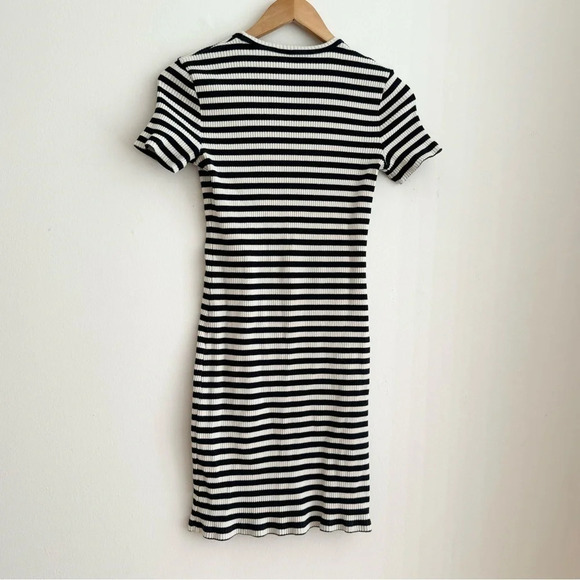 Theory Small Navy Striped Ribbed Knit Cotton Mini Dress Short Sleeve - Picture 2 of 6